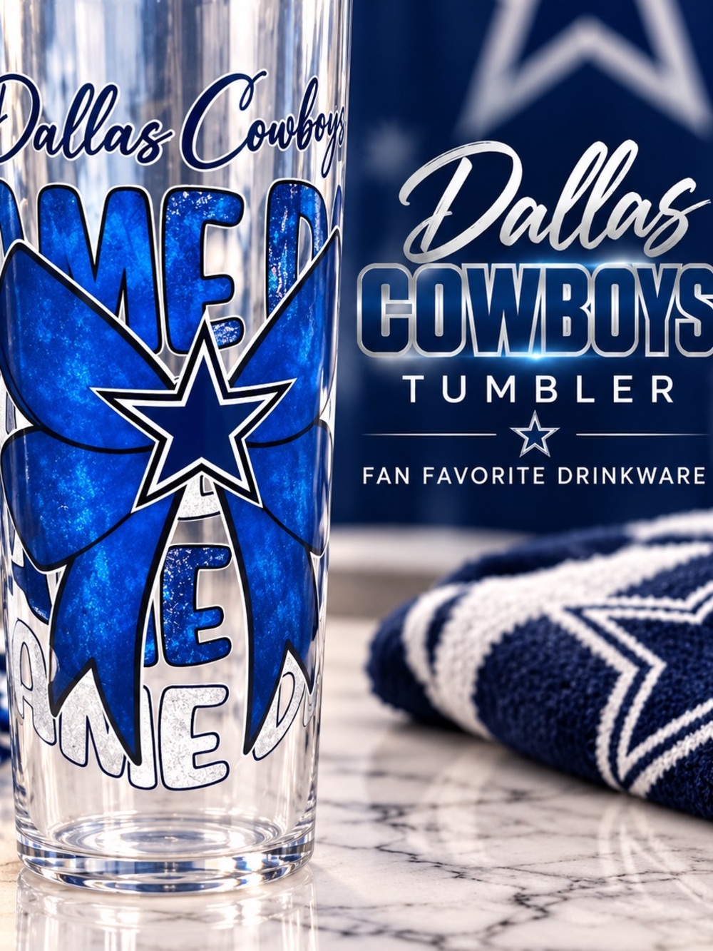 NFL Dallas Cowboys Blue Star Tumbler with Bow Graphic